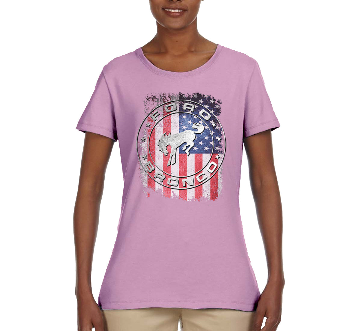 US Flag Ford Bronco Cars and Trucks Womens Graphic T-Shirt