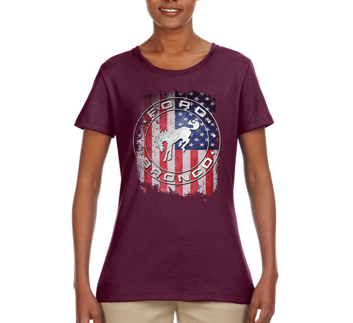 US Flag Ford Bronco Cars and Trucks Womens Graphic T-Shirt