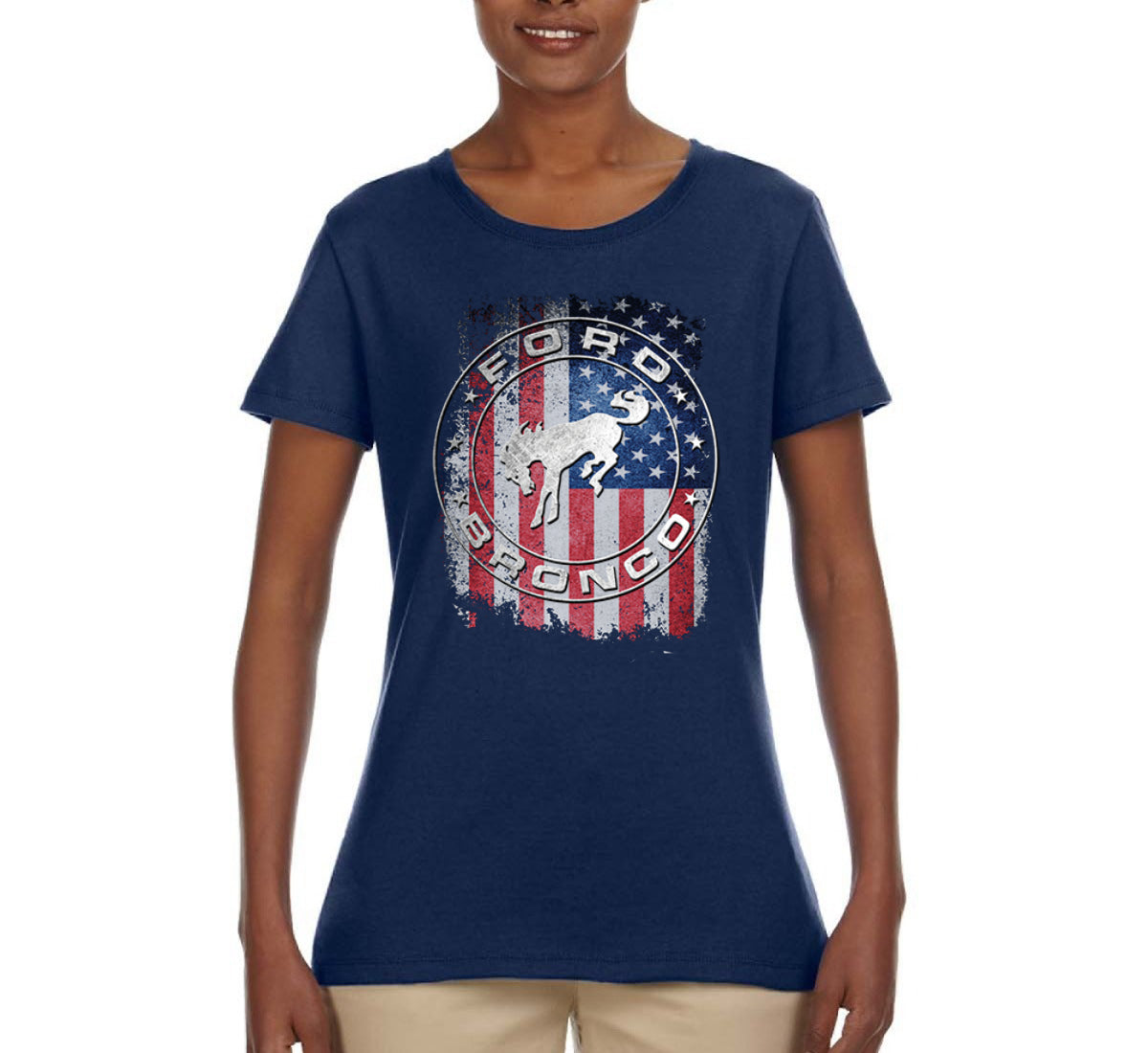 US Flag Ford Bronco Cars and Trucks Womens Graphic T-Shirt