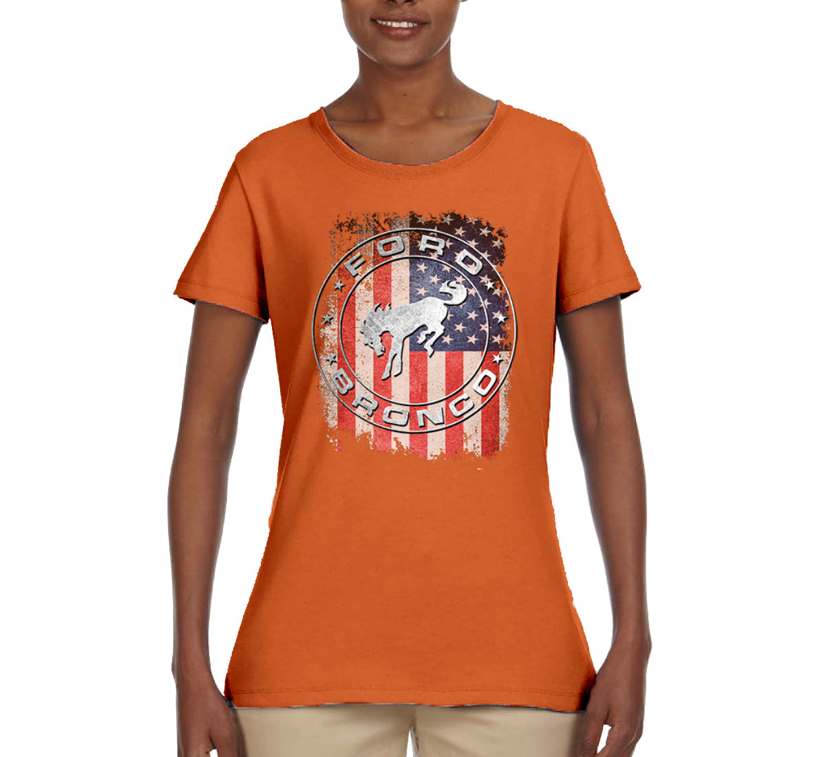 US Flag Ford Bronco Cars and Trucks Womens Graphic T-Shirt