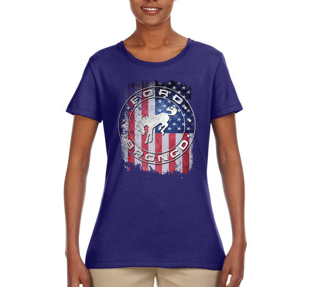 US Flag Ford Bronco Cars and Trucks Womens Graphic T-Shirt