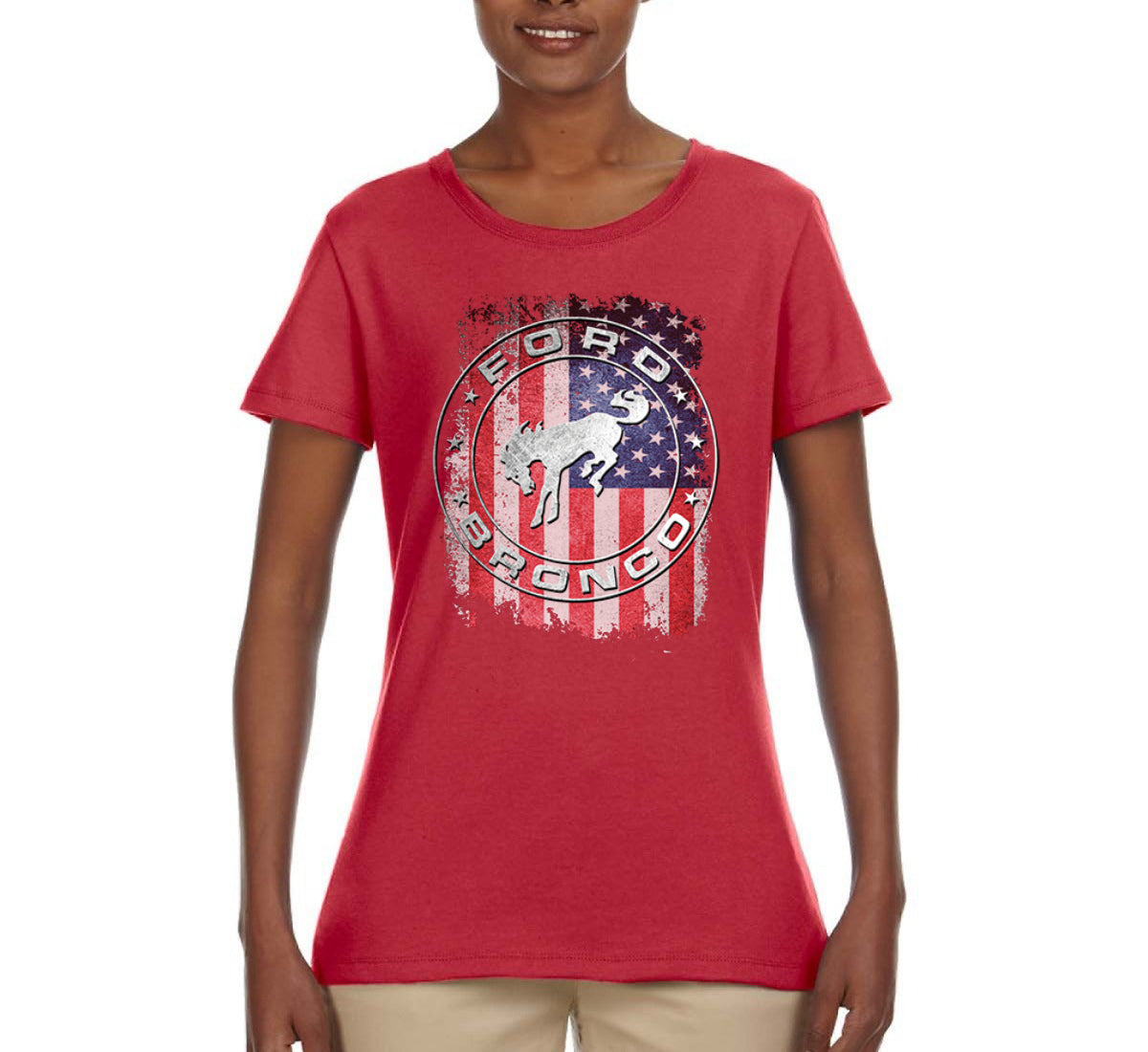 US Flag Ford Bronco Cars and Trucks Womens Graphic T-Shirt