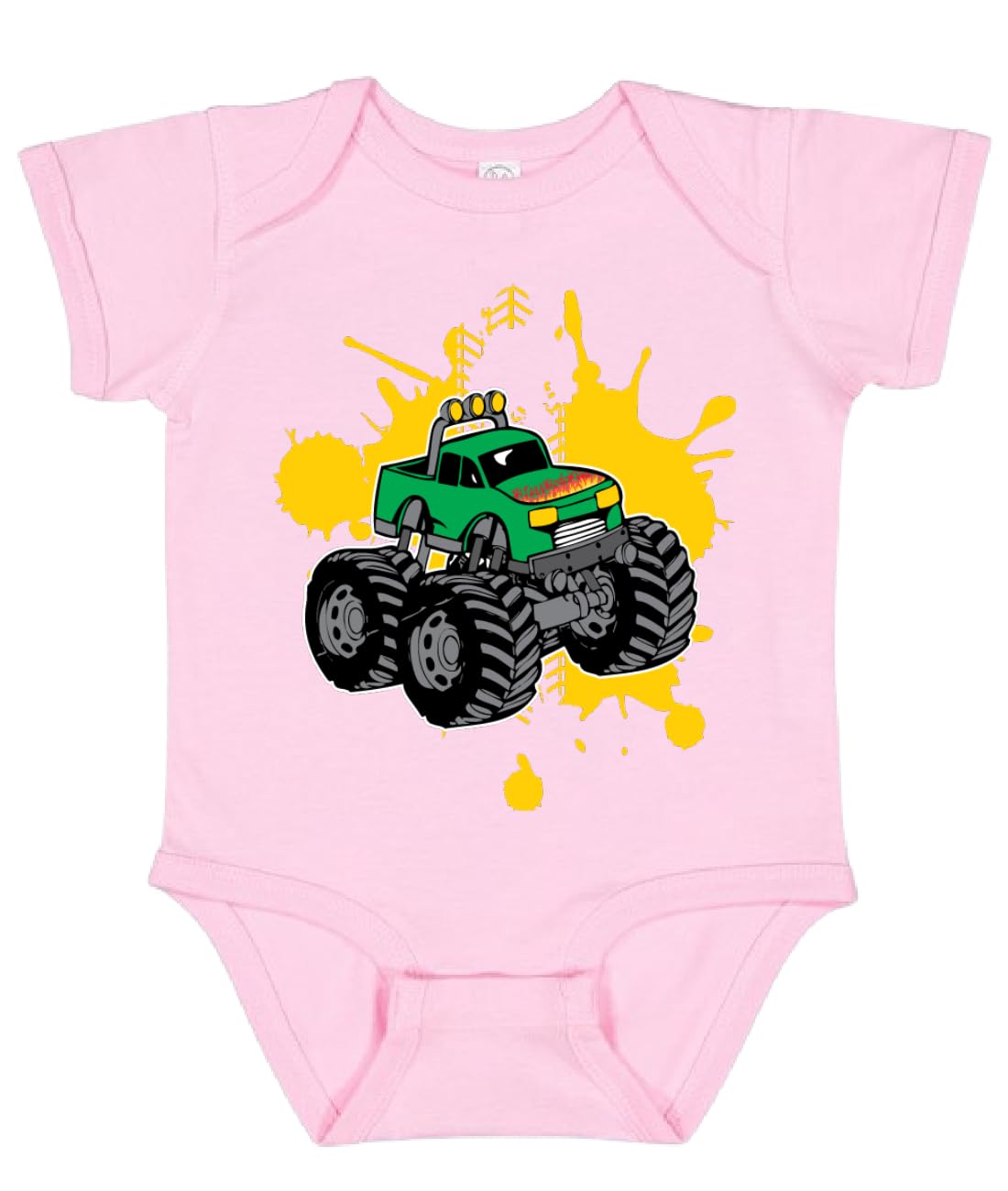 Green Monster Truck with Firey Flames Cars and Trucks Baby Creeper Boys Girls Infant Bodysuit