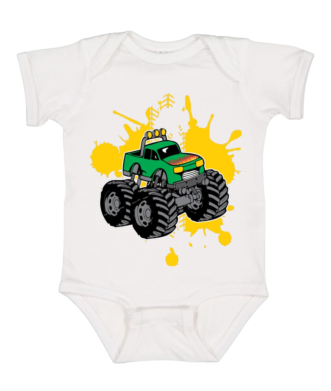 Green Monster Truck with Firey Flames Cars and Trucks Baby Creeper Boys Girls Infant Bodysuit