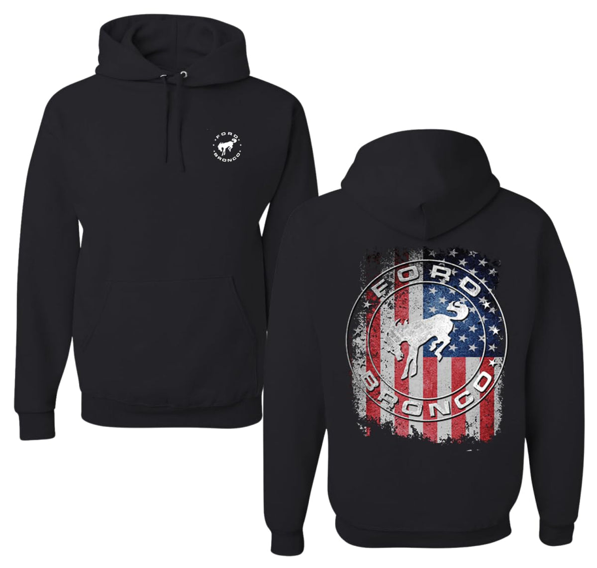 US Flag Ford Bronco Cars and Trucks Front and Back Unisex Hoodie Sweatshirt