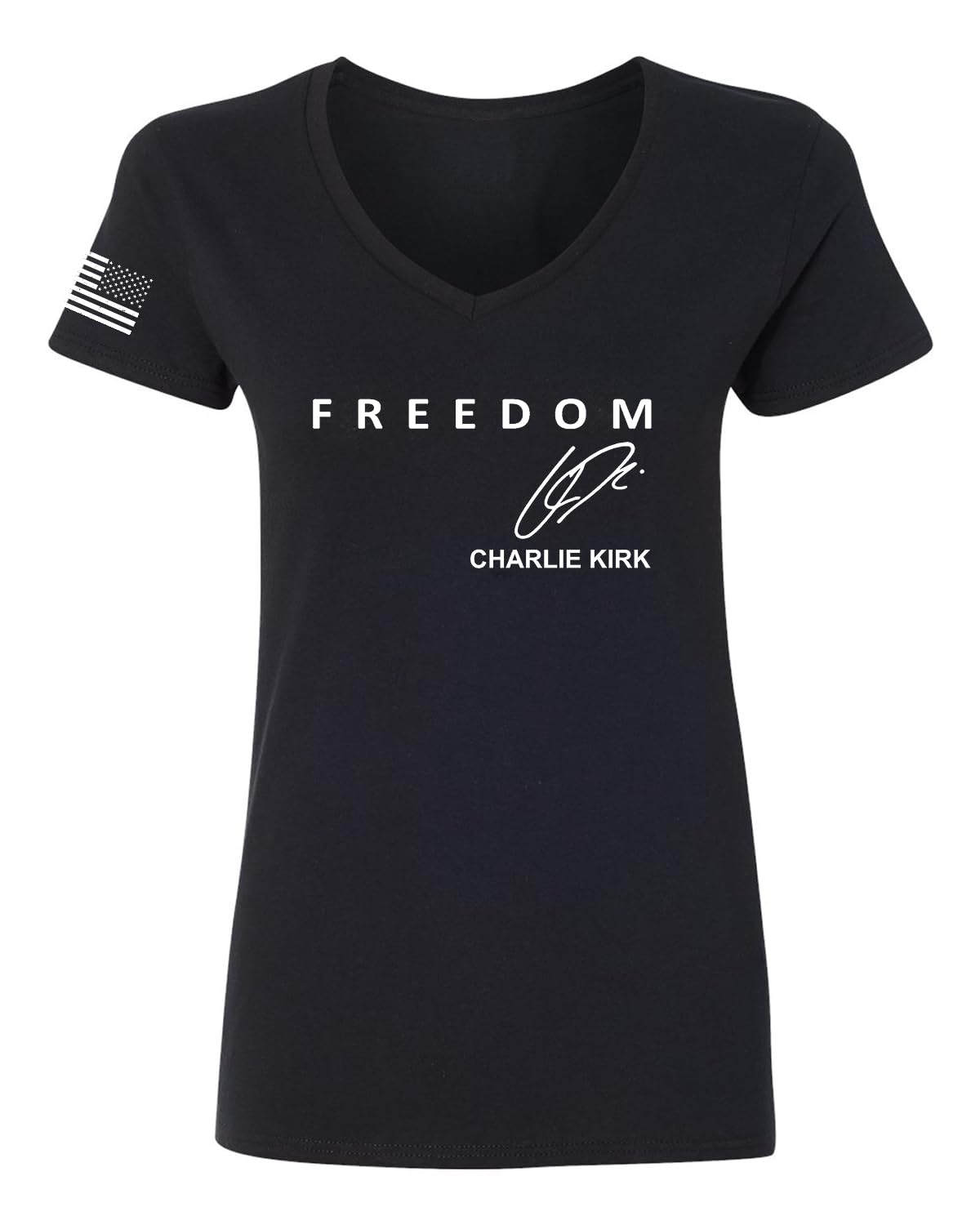 Freedom God Family Patriotism Shirt, Christian Conservative Tee for Women, Women’s Standard V-Neck Tee