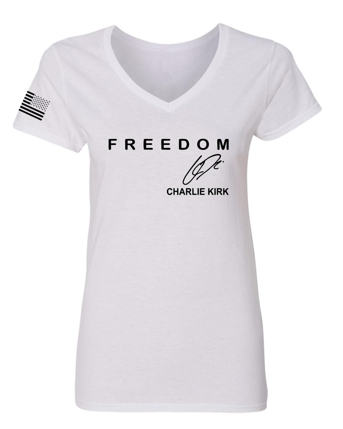 Freedom God Family Patriotism Shirt, Christian Conservative Tee for Women, Women’s Standard V-Neck Tee