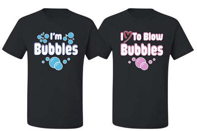 I Love to Blow Bubbles, I'm Bubbles Funny Couples Joke His and Hers Valentine's Day Matching Couple T-Shirt