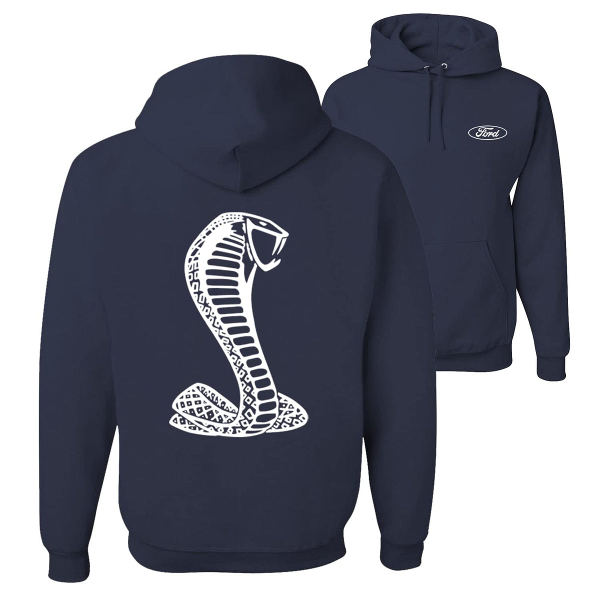 Retro Ford Shelby Cobra Emblem Vintage White Logo Cars and Trucks Front and Back Unisex Hoodie Sweatshirt