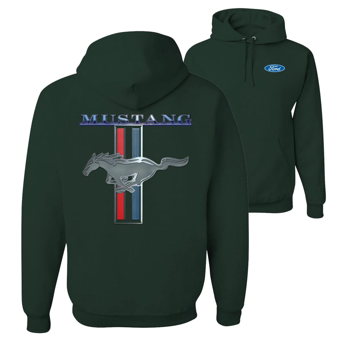 Ford Mustang Classic Pony USA Logo Emblem Cars and Trucks Front and Back Unisex Graphic Hoodie Sweatshirt
