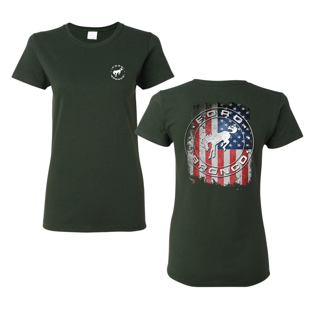 US Flag Ford Bronco Front and Back  Cars and Trucks Womens Graphic T-Shirt