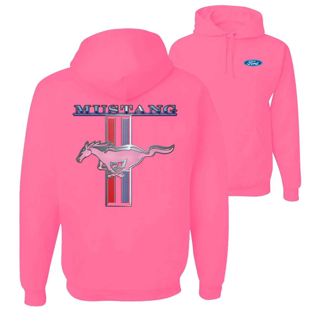 Ford Mustang Classic Pony USA Logo Emblem Cars and Trucks Front and Back Unisex Graphic Hoodie Sweatshirt