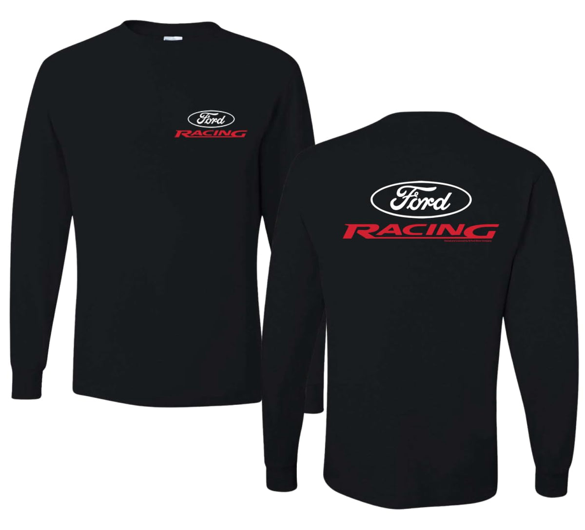 Ford Racing Logo Performance Motorsports Car Enthusiasts Truck Cars and Trucks Front and Back Mens Long Sleeve Shirt