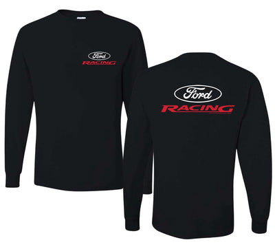 Ford Racing Logo Performance Motorsports Car Enthusiasts Truck Cars and Trucks Front and Back Mens Long Sleeve Shirt