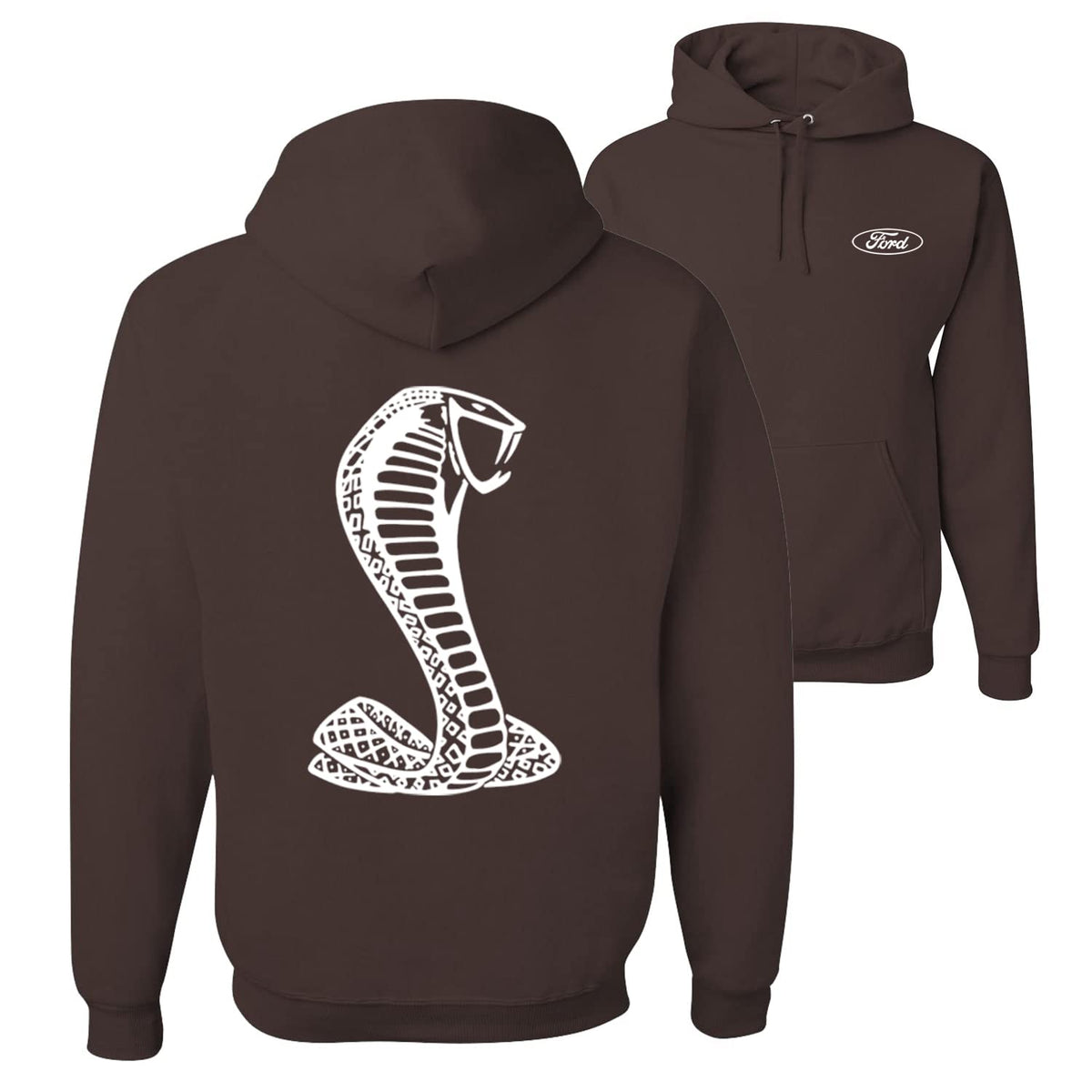 Retro Ford Shelby Cobra Emblem Vintage White Logo Cars and Trucks Front and Back Unisex Hoodie Sweatshirt