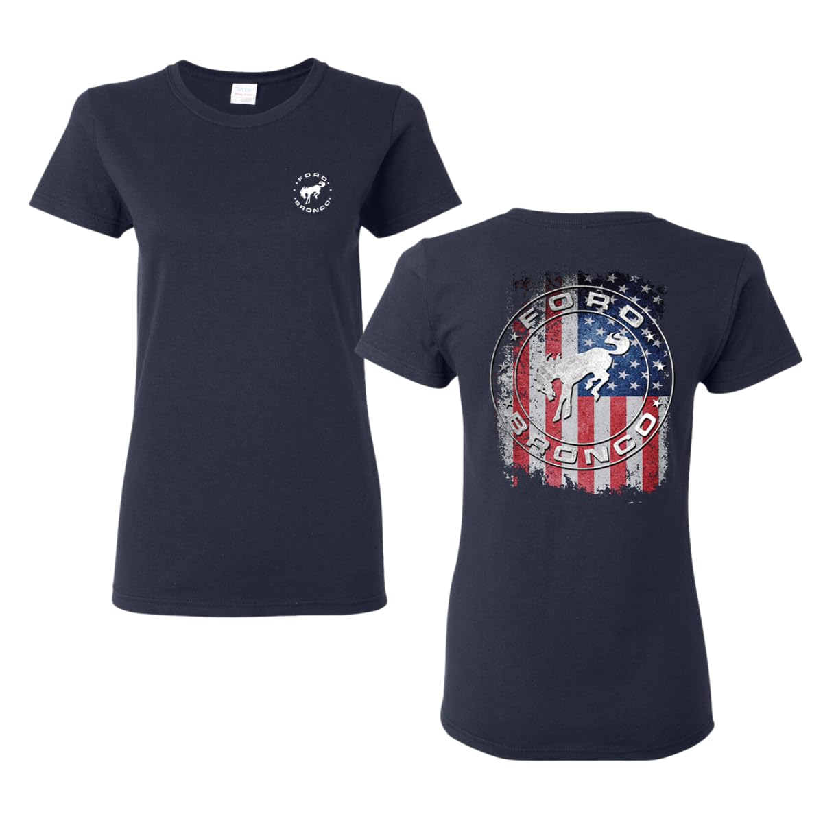 US Flag Ford Bronco Front and Back  Cars and Trucks Womens Graphic T-Shirt