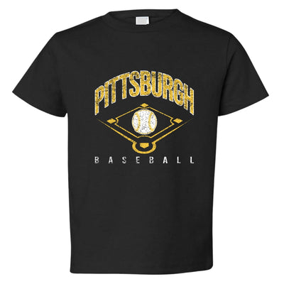 American Baseball Fan Vintage Distressed Field Sports Toddler Crew Graphic T-Shirt