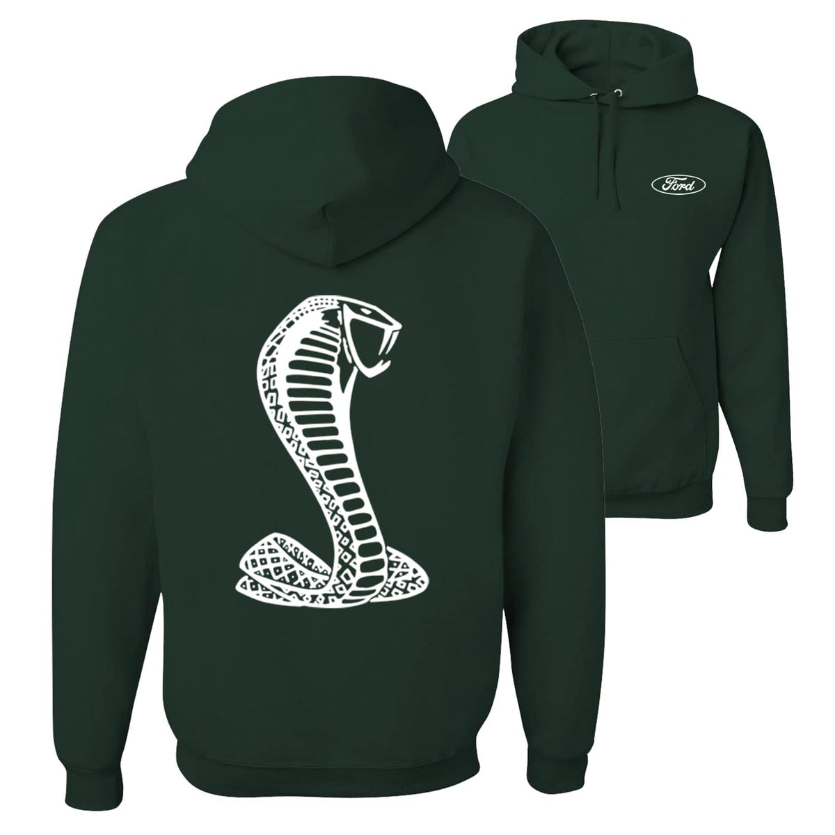 Retro Ford Shelby Cobra Emblem Vintage White Logo Cars and Trucks Front and Back Unisex Hoodie Sweatshirt