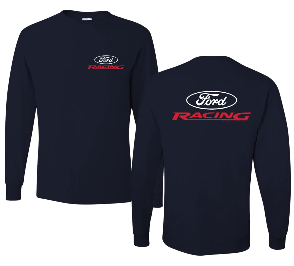 Ford Racing Logo Performance Motorsports Car Enthusiasts Truck Cars and Trucks Front and Back Mens Long Sleeve Shirt