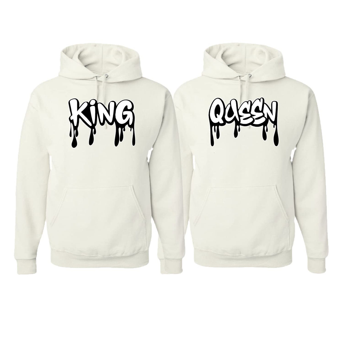 King and Queen Black Dripping Font Classic His and Hers Matching Couples Hoodie Sweater Set