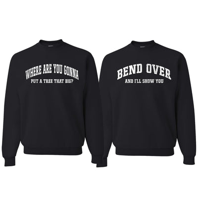 White Text Bend Over Sweatshirt Ugly Christmas Matching Couples Unisex Crewneck Sweatshirt