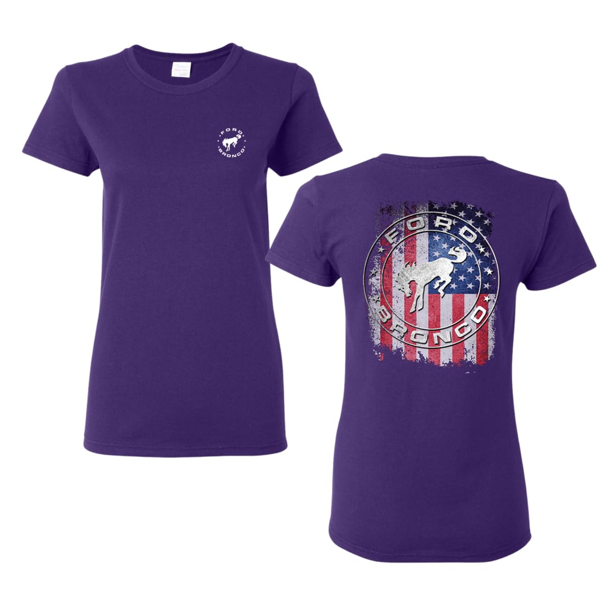 US Flag Ford Bronco Front and Back  Cars and Trucks Womens Graphic T-Shirt