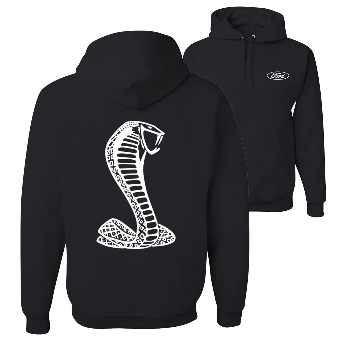 Retro Ford Shelby Cobra Emblem Vintage White Logo Cars and Trucks Front and Back Unisex Hoodie Sweatshirt