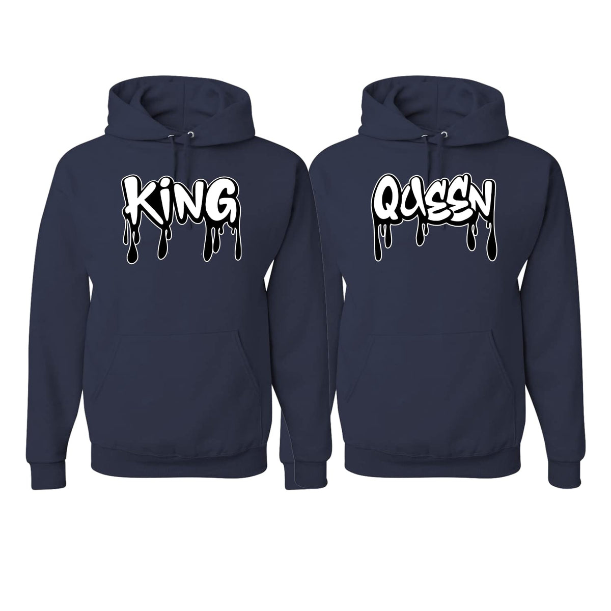 King and Queen Black Dripping Font Classic His and Hers Matching Couples Hoodie Sweater Set