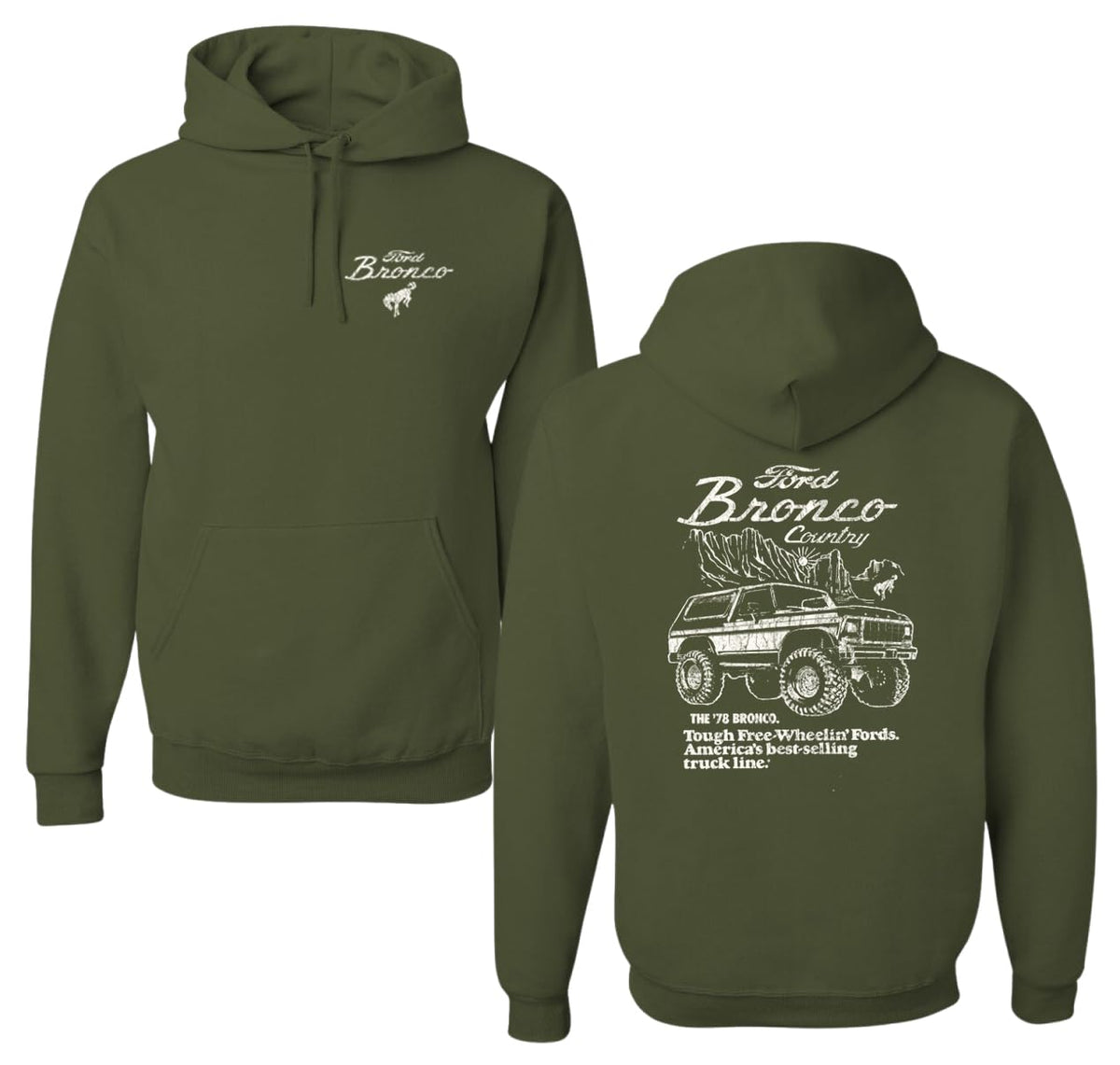 78 Ford Bronco Country Free Wheeling American Truck Cars and Trucks Front and Back Hoodie Sweatshirt