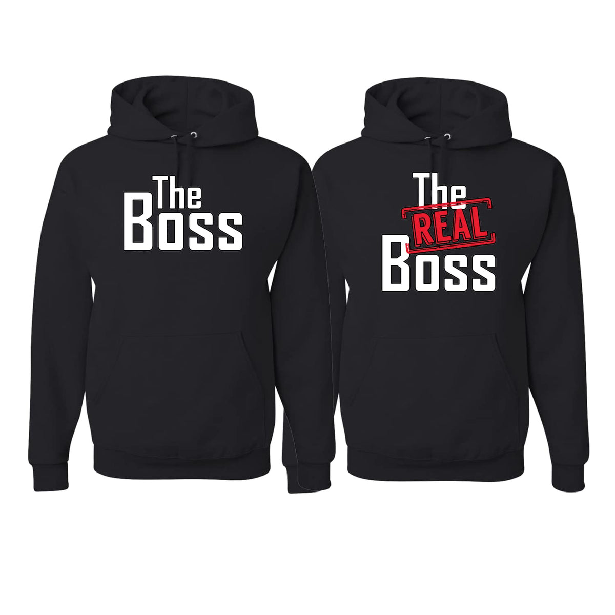 The Boss The Real Boss Funny Girlfriend Boyfriend Gift His and Hers Matching Couples Hoodie Sweater Set