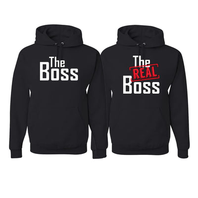 The Boss The Real Boss Funny Girlfriend Boyfriend Gift His and Hers Matching Couples Hoodie Sweater Set