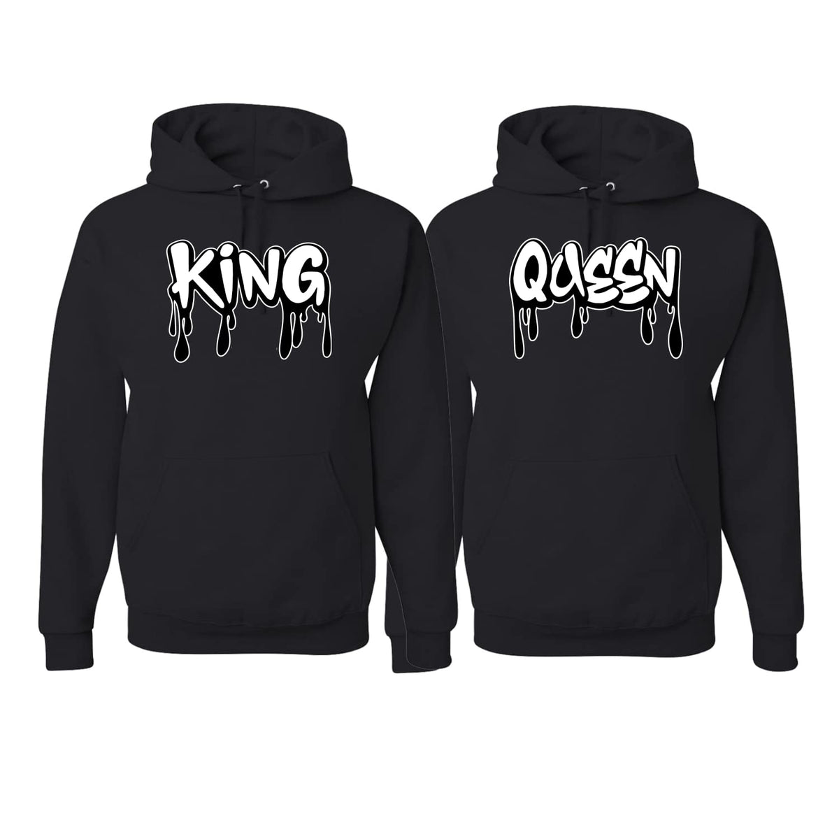 King and Queen Black Dripping Font Classic His and Hers Matching Couples Hoodie Sweater Set