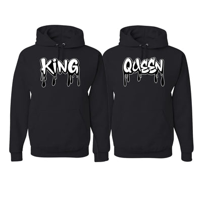 King and Queen Black Dripping Font Classic His and Hers Matching Couples Hoodie Sweater Set