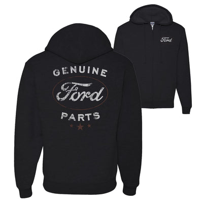 Vintage Distressed Genuine Ford Parts Cars and Trucks Front and Back Zip Up Hoodie Sweatshirt