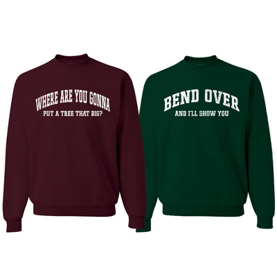 White Text Bend Over Sweatshirt Ugly Christmas Matching Couples Unisex Crewneck Sweatshirt