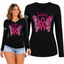 Breast Cancer Awareness USA Flag Sleeve Womens Graphic Long Sleeve T-Shirt