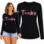 Breast Cancer Awareness USA Flag Sleeve Womens Graphic Long Sleeve T-Shirt