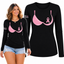Breast Cancer Awareness USA Flag Sleeve Womens Graphic Long Sleeve T-Shirt