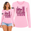 Breast Cancer Awareness USA Flag Sleeve Womens Graphic Long Sleeve T-Shirt