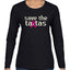 Breast Cancer Awareness USA Flag Sleeve Womens Graphic Long Sleeve T-Shirt