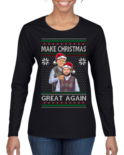 Make Christmas Great Again Trump Vance 2024 Movie Parody Ugly Christmas Sweater Womens Graphic Long Sleeve T-Shirt