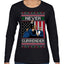 Never Surrender Pro Donald Trump Fight Fist Pump 2024 Ugly Christmas Sweater Womens Graphic Long Sleeve T-Shirt
