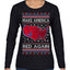 Make America Red Again USA Map Trump 2024 MAGA Ugly Christmas Sweater Womens Graphic Long Sleeve T-Shirt