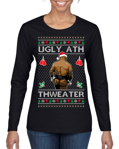 Ugly Ath Sweater Merry Chrithmith, Butt Viral Ugly Ass Boxing Fight Meme Ugly Christmas Sweater Womens Graphic Long Sleeve T-Shirt