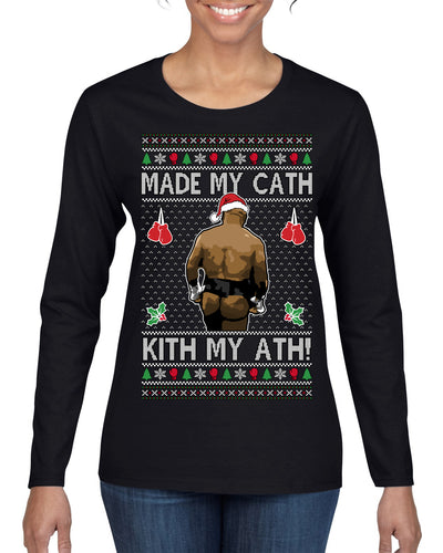 Made My Cath Kith My Ath, Funny Cash Money Viral Kiss My Ass Boxing Fight Meme, Men Women Ugly Christmas Sweater Womens Graphic Long Sleeve T-Shirt