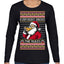 Everybody Knows the Rules Funny Santa Claus Pizza Score Ugly Christmas Sweater Womens Graphic Long Sleeve T-Shirt
