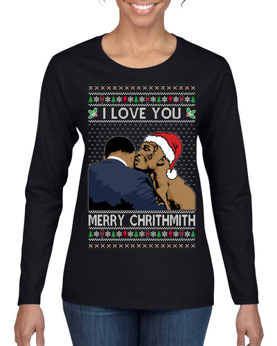 I Love You Merry Chrithmith Funny Boxing Fight Meme Classic Funny Xmas Ugly Christmas Sweater Womens Graphic Long Sleeve T-Shirt