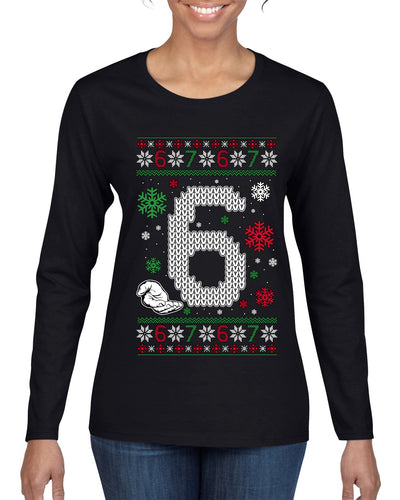 Christmas 6 Meme, Ugly Christmas Sweater Womens Graphic Long Sleeve T-Shirt