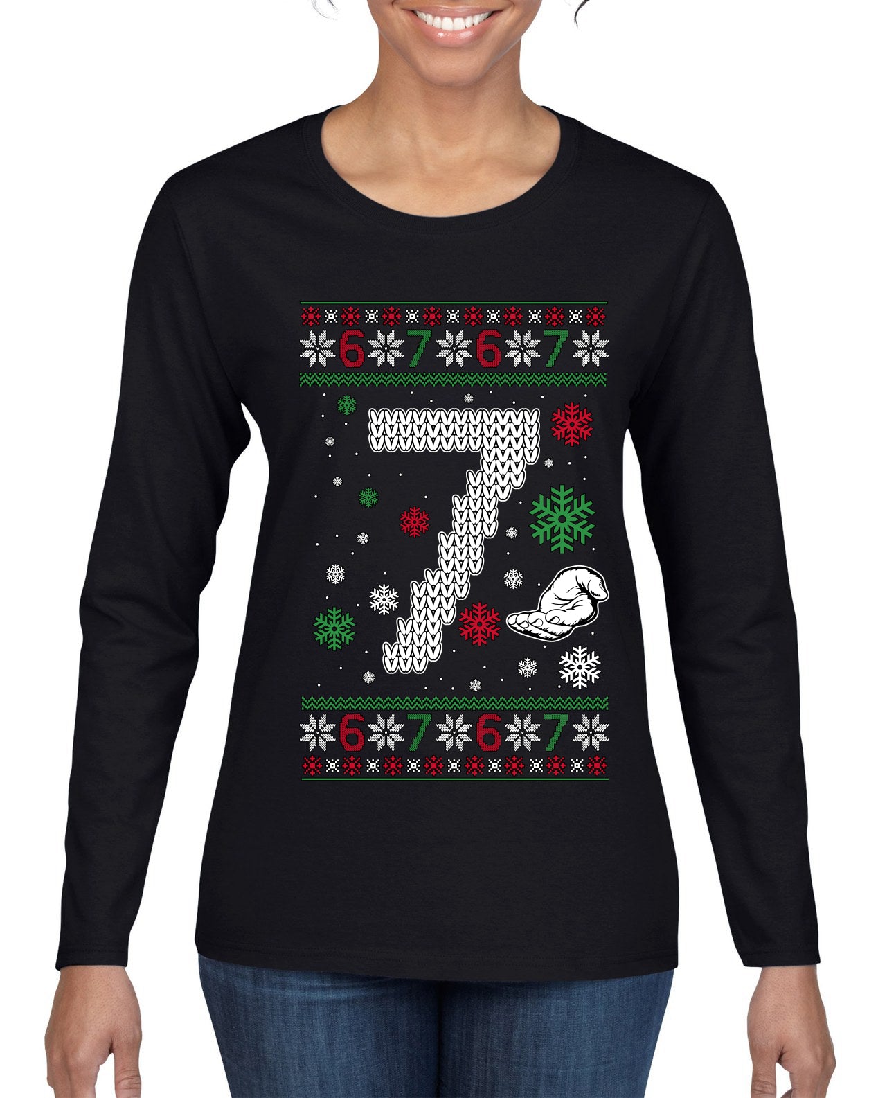 Christmas 7 Meme, Ugly Christmas Sweater Womens Graphic Long Sleeve T-Shirt