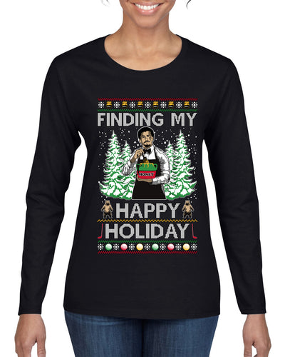 Finding My Happy Holiday, Ugly Christmas Sweater Womens Graphic Long Sleeve T-Shirt